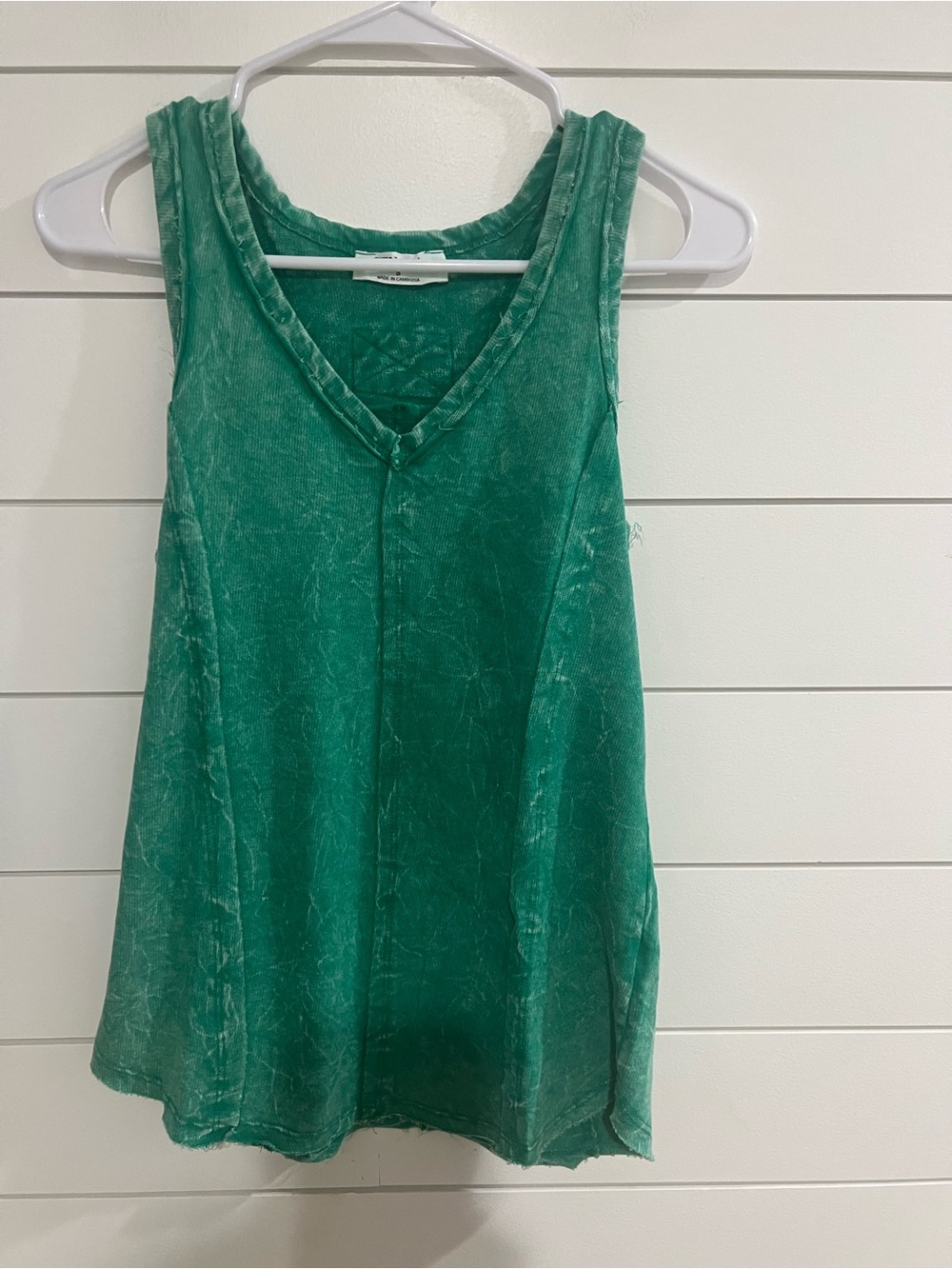 Washed Green V-Neck Tank Top